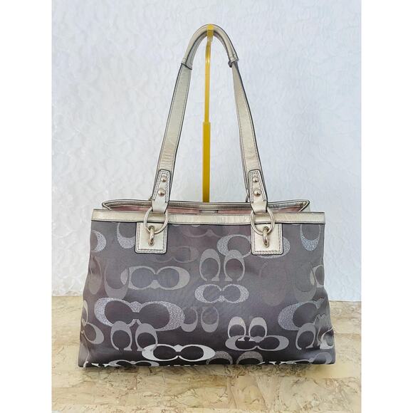 Coach penelope metallic gray jacquard /Leather Satchel shoulder bag F20443 - Picture 2 of 10